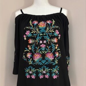 Embroidered Black Off-Shoulder Top
